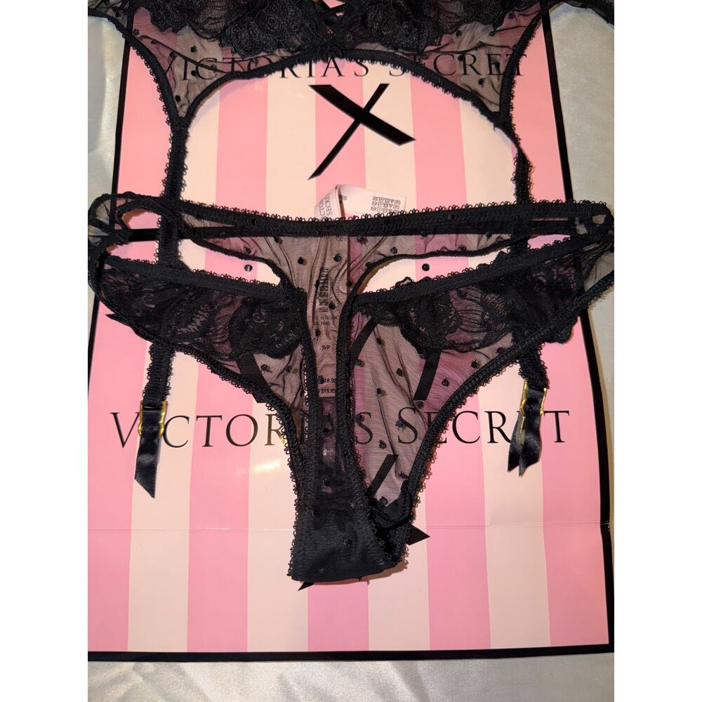 Victorias Secret Garter Belt & Thong Black Lace Small - Picture 5 of 5